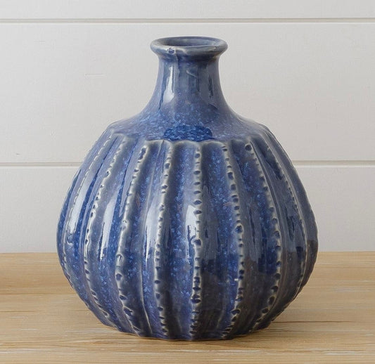 Nautical Blue Etched Vase - Small