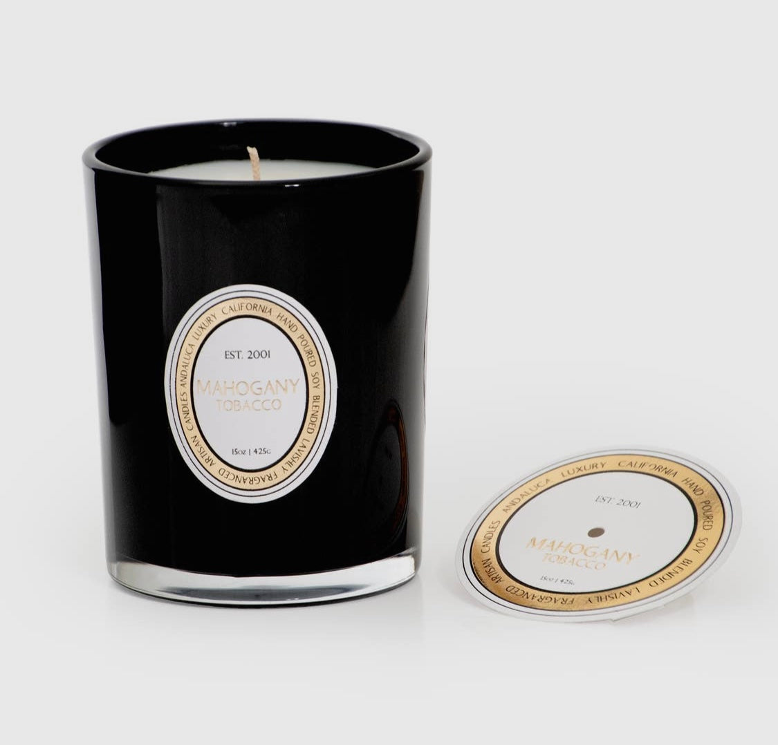 Mahogany Tobacco Black Glass Candle