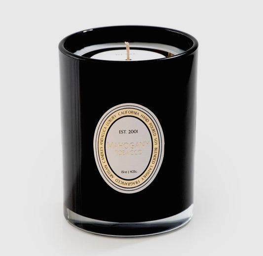 Mahogany Tobacco Black Glass Candle