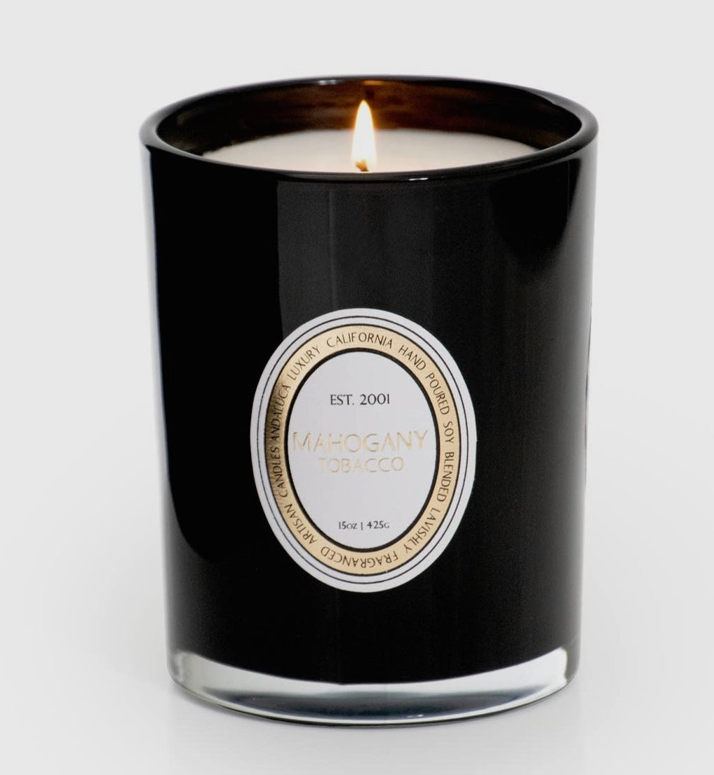 Mahogany Tobacco Black Glass Candle