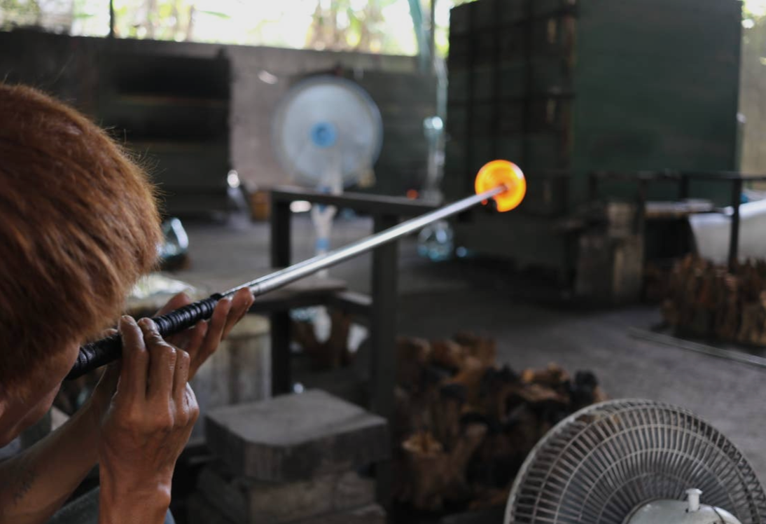 Molten Glass & Wood Sculpture - Wide Mouth 6 Inches