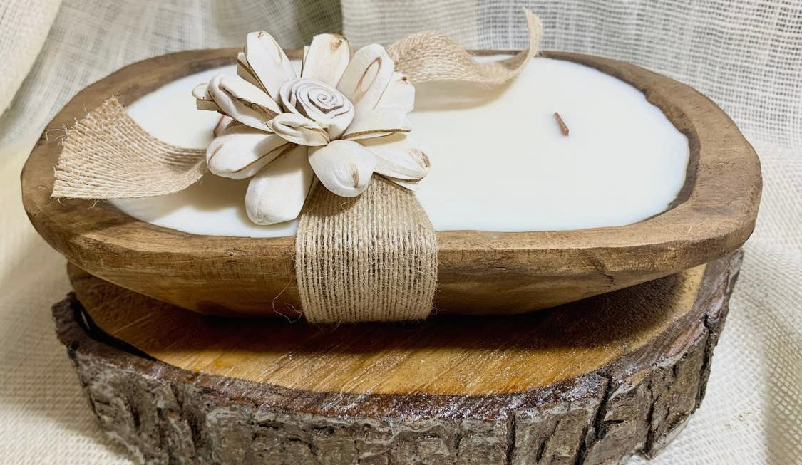 Teakwood 3 Wick Dough Bowl Candle