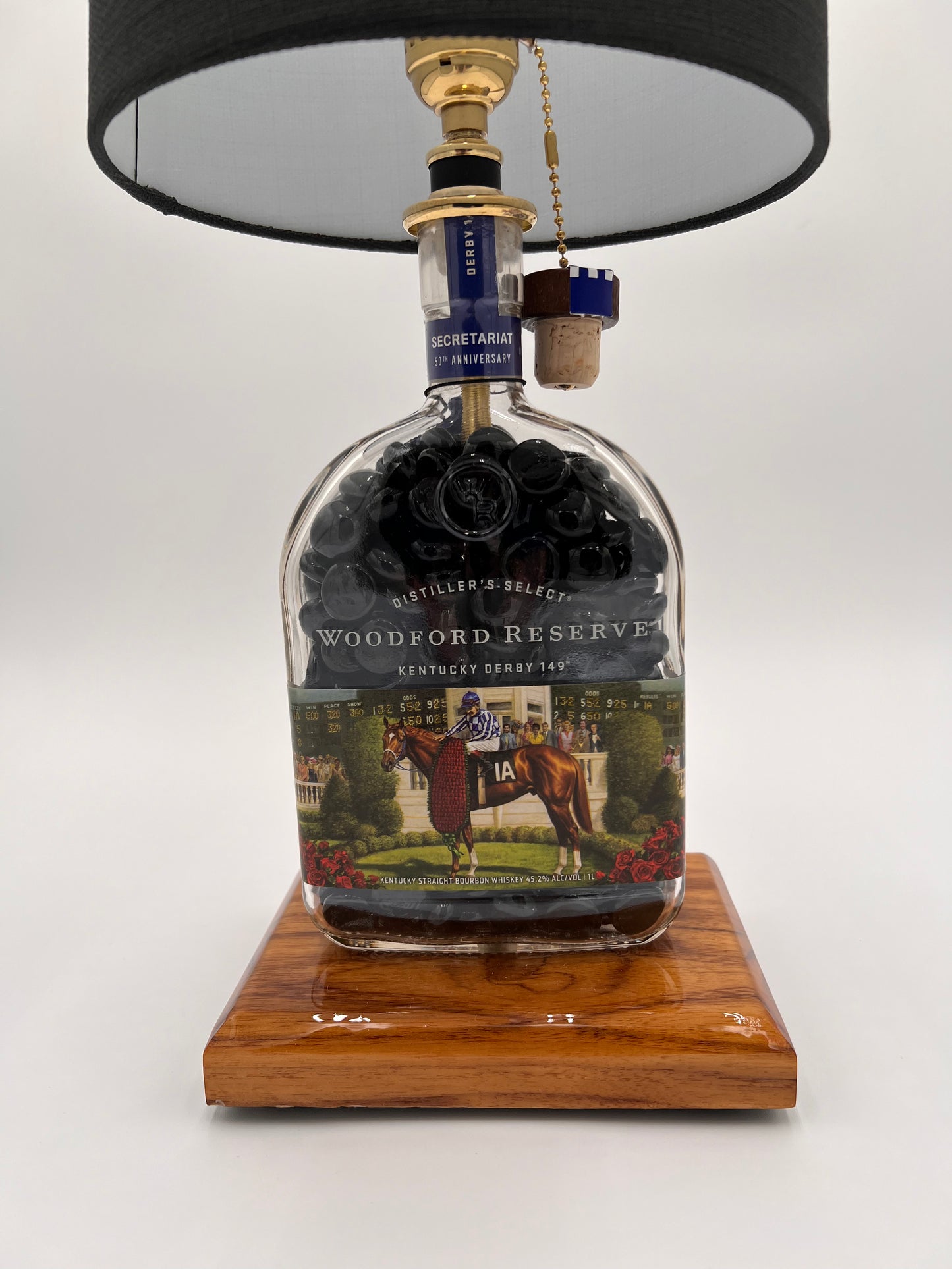 Woodford Reserve Secretariat Black Glass Stone Filled Bourbon Bottle Lamp