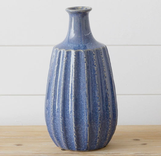 Nautical Blue Etched Vase - Large