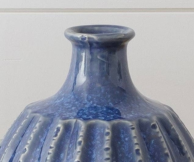 Nautical Blue Etched Vase - Small