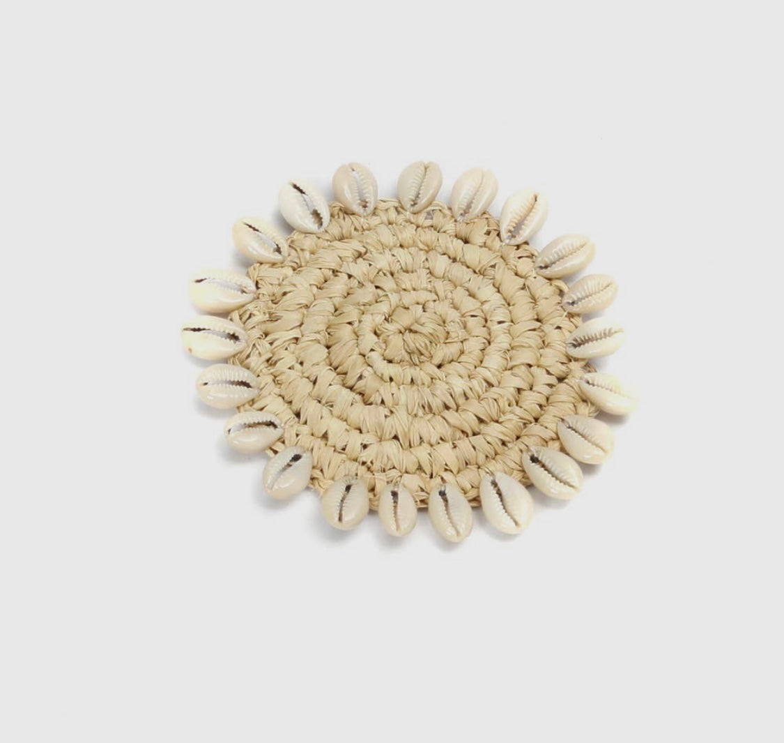 Raffia and SeaShell Coaster