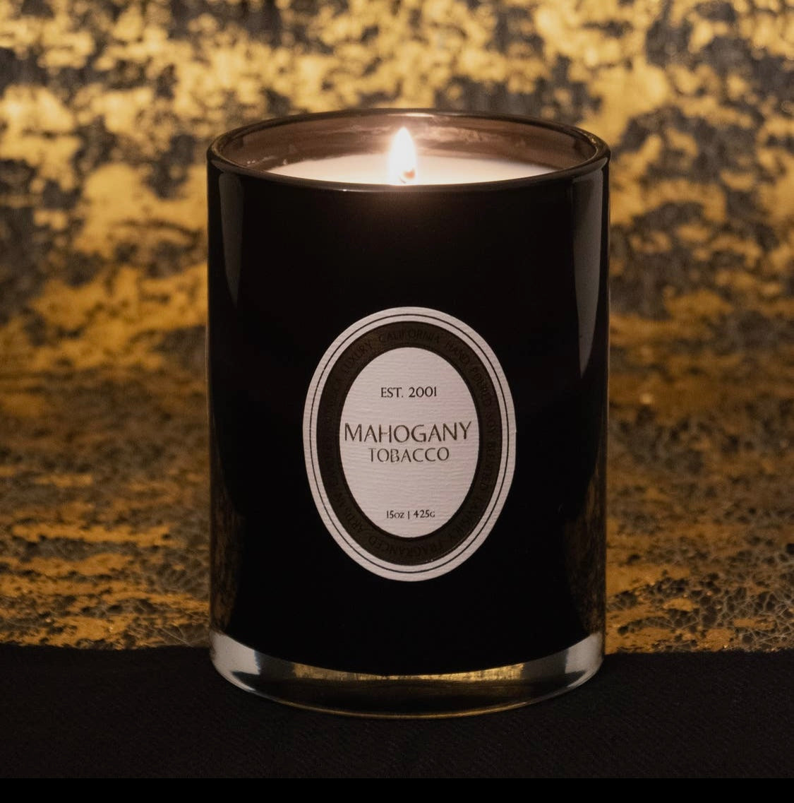 Mahogany Tobacco Black Glass Candle