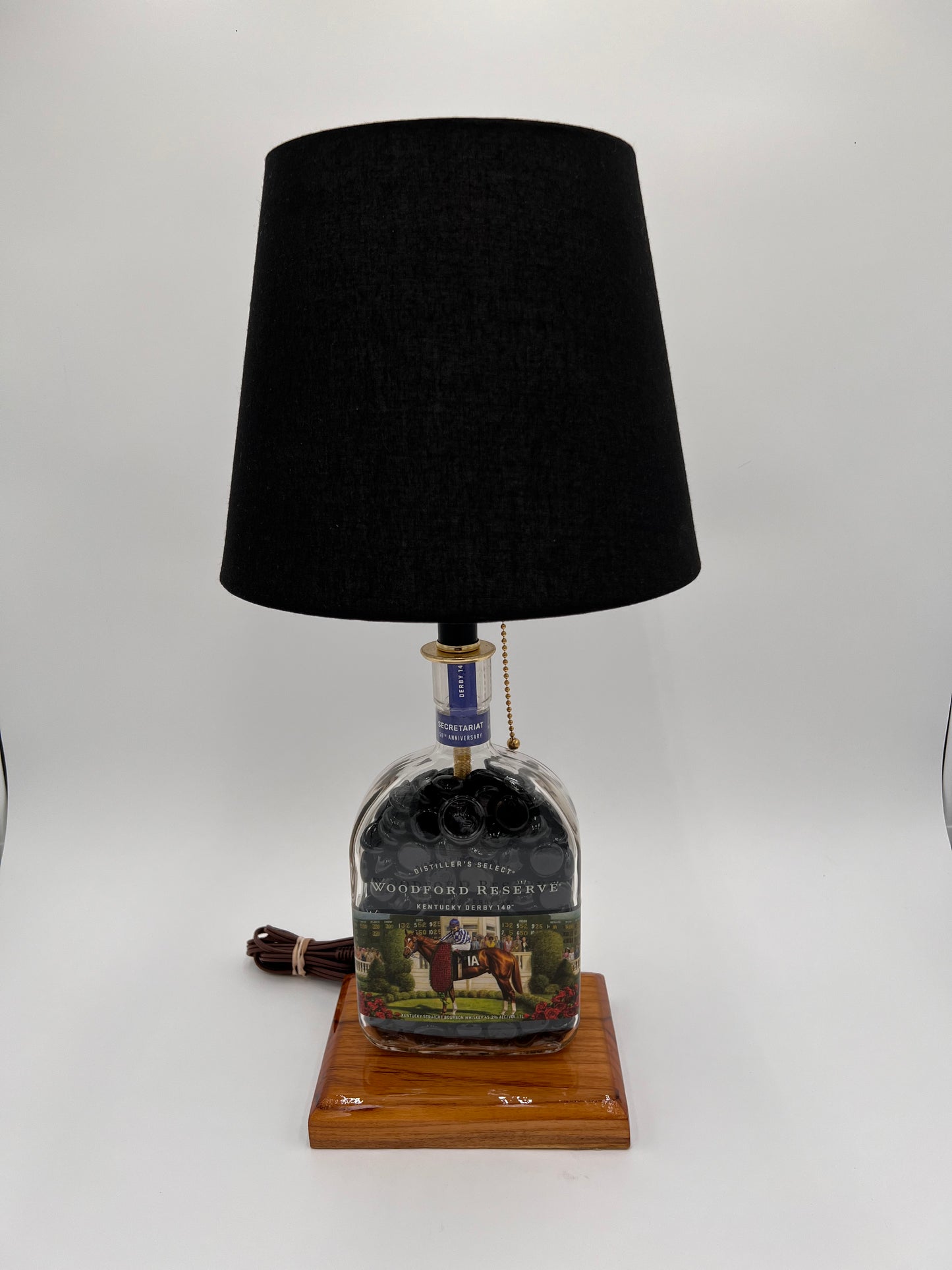 Woodford Reserve Secretariat Black Glass Stone Filled Bourbon Bottle Lamp