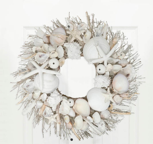 Daniel Island - White Starfish & Sea Urchin Coastal Seashell Wreath