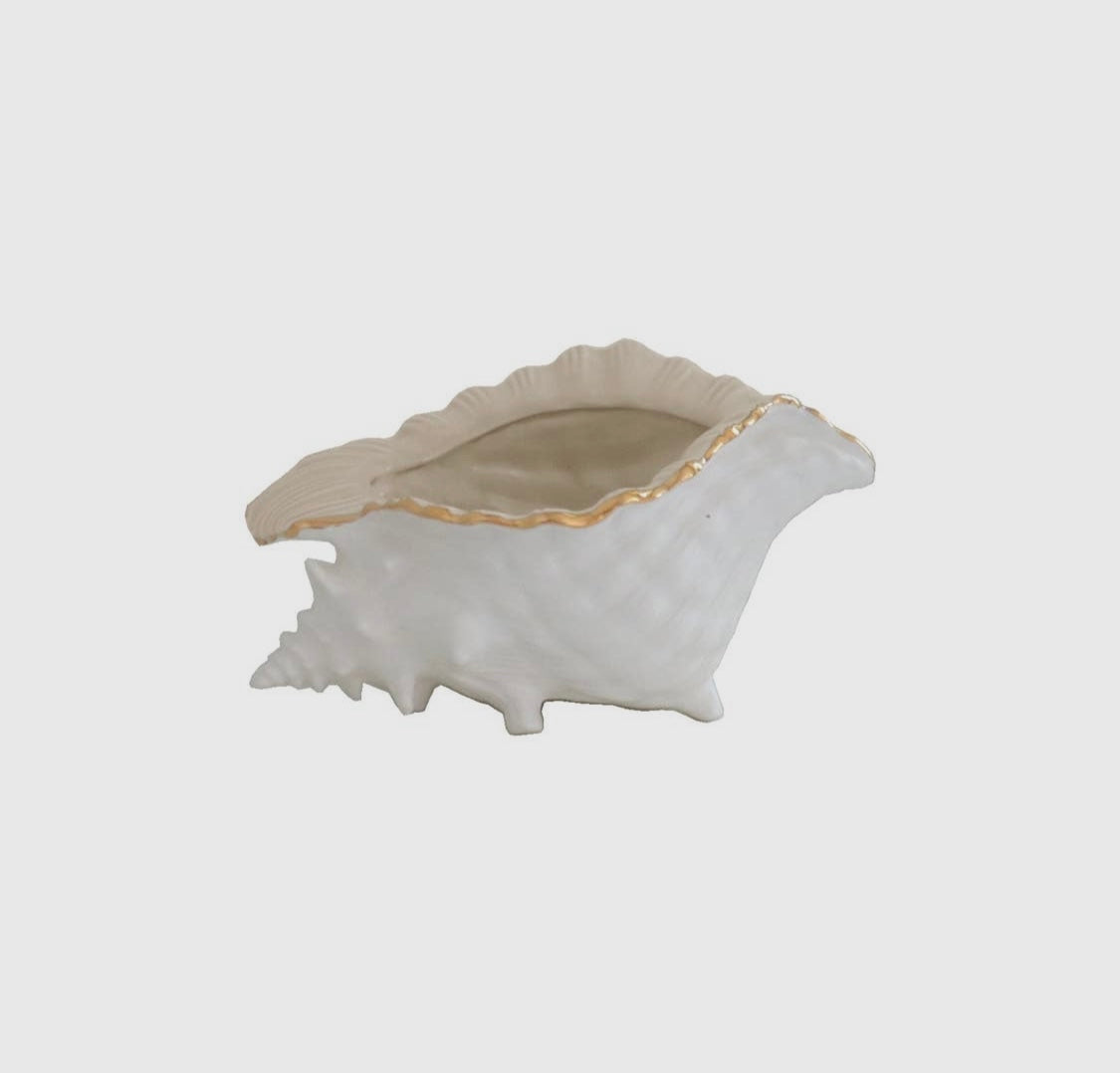 Conch Bowl with 22K Gold Accent - Beige