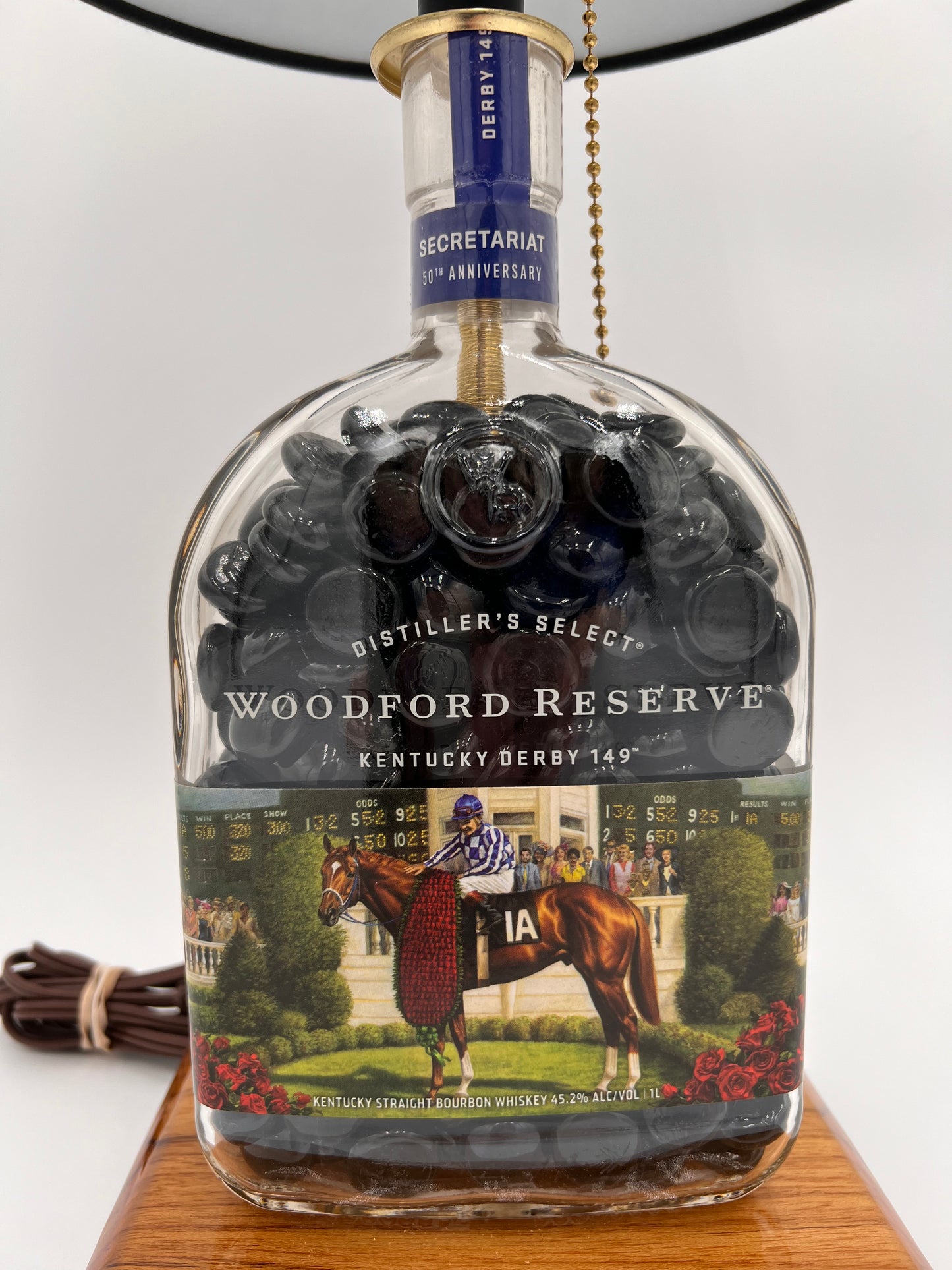 Woodford Reserve Secretariat Black Glass Stone Filled Bourbon Bottle Lamp