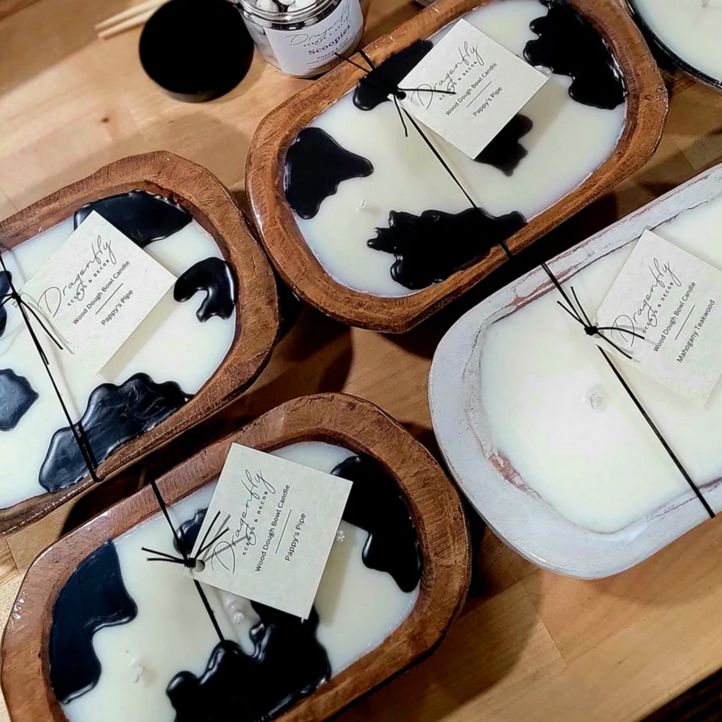 Black Cow Print Dough Bowl Candles