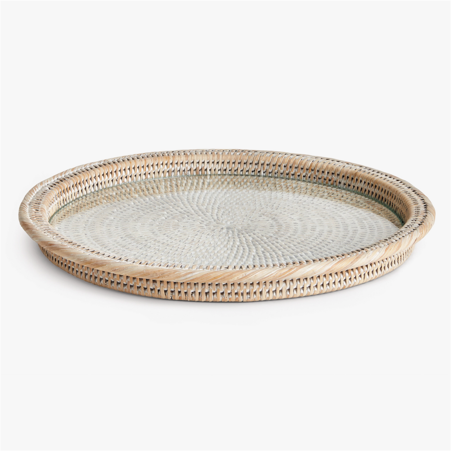 Rattan and Glass Serving Platter or Tray