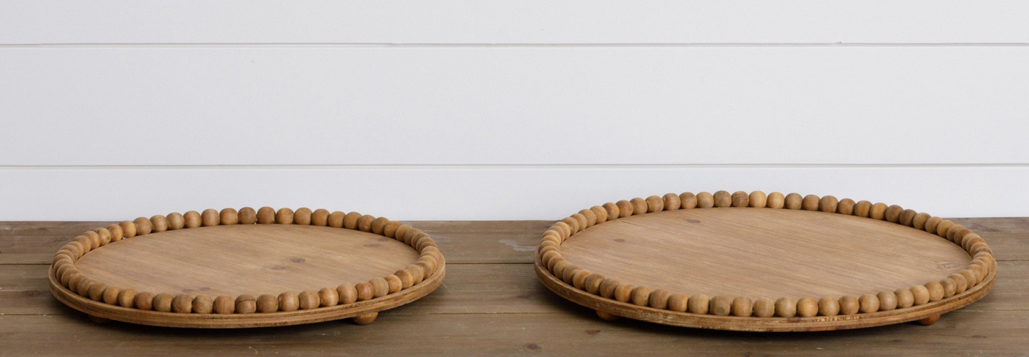 Round Beaded Wood Trays