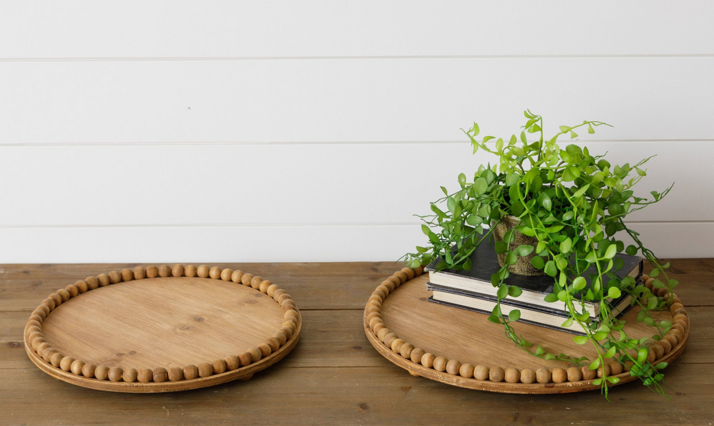 Round Beaded Wood Trays