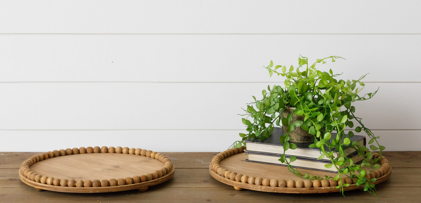 Round Beaded Wood Trays