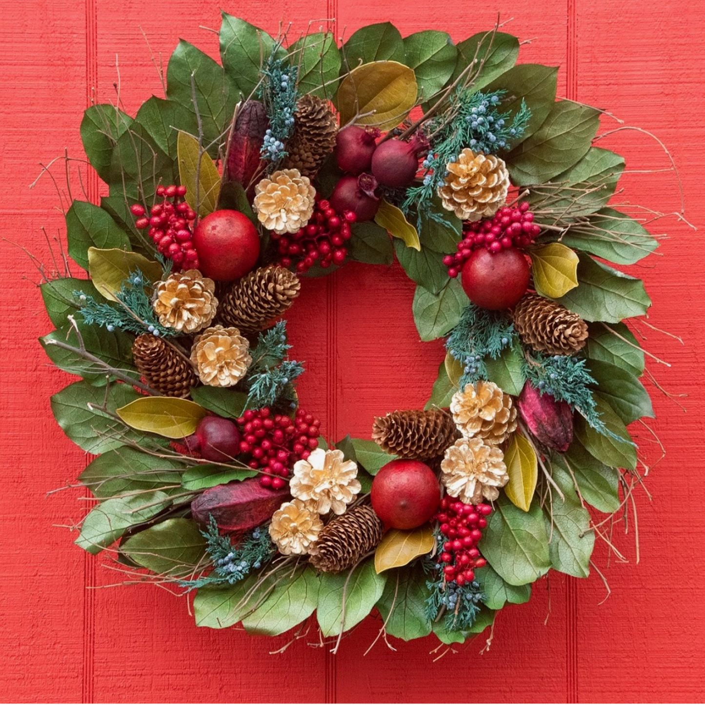 Holiday Golden Pinecone & Pomegranate Wreath