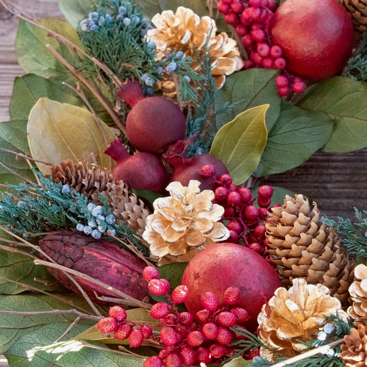 Holiday Golden Pinecone & Pomegranate Wreath