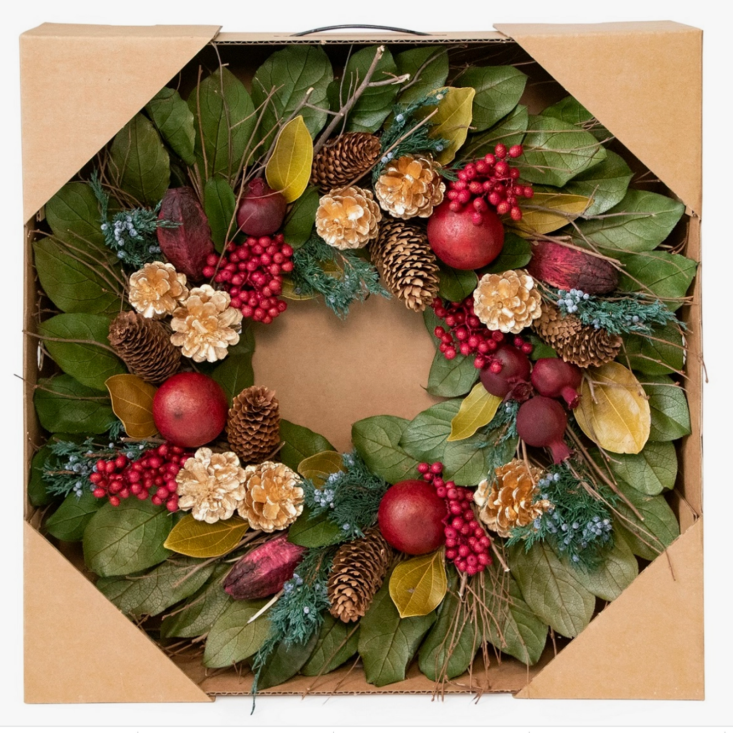 Holiday Golden Pinecone & Pomegranate Wreath