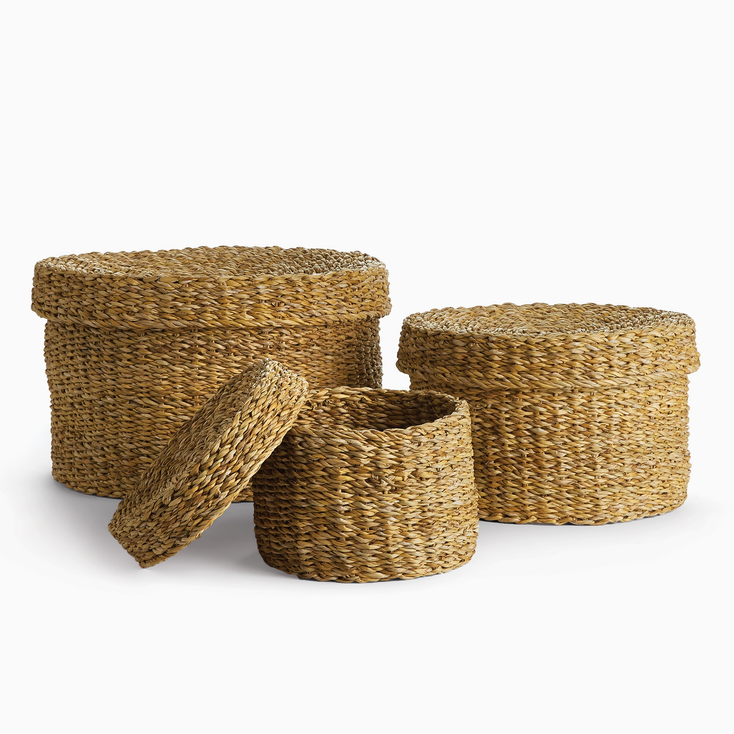 Seagrass Lidded Baskets, Set of 3