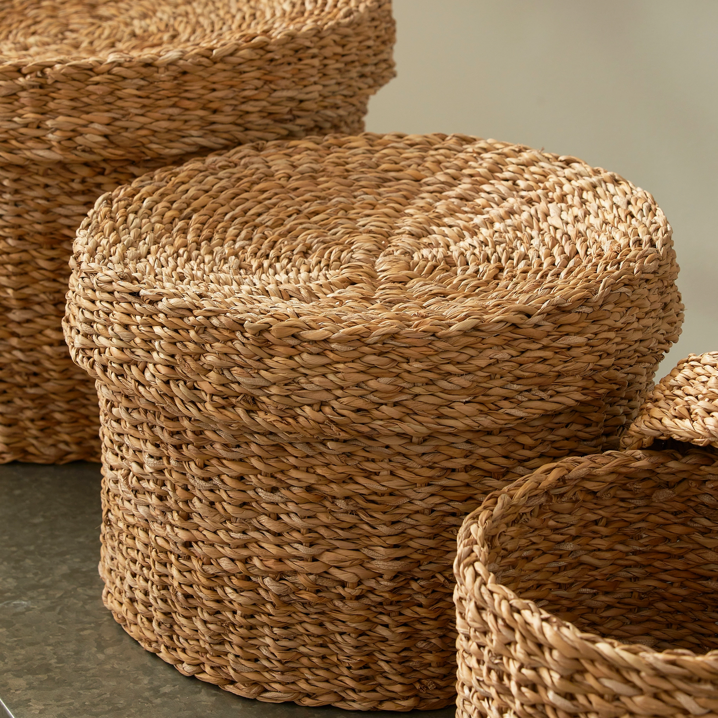 Seagrass Lidded Baskets, Set of 3