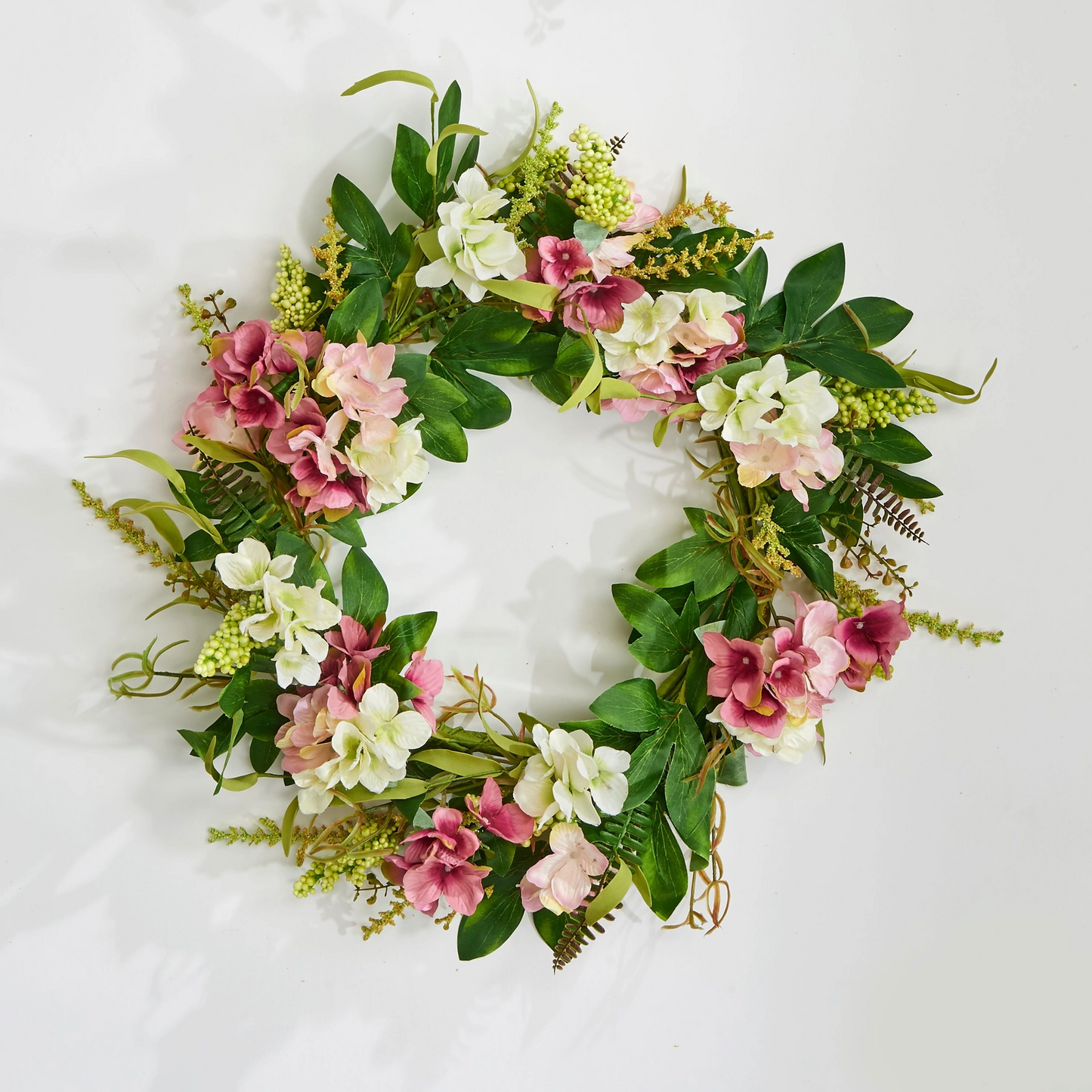 White and Pink Hydrangea Wreath