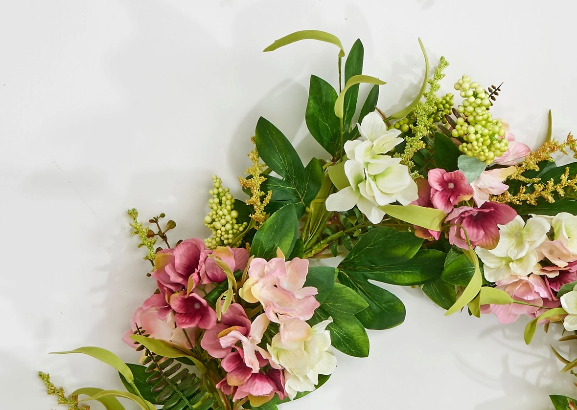 White and Pink Hydrangea Wreath