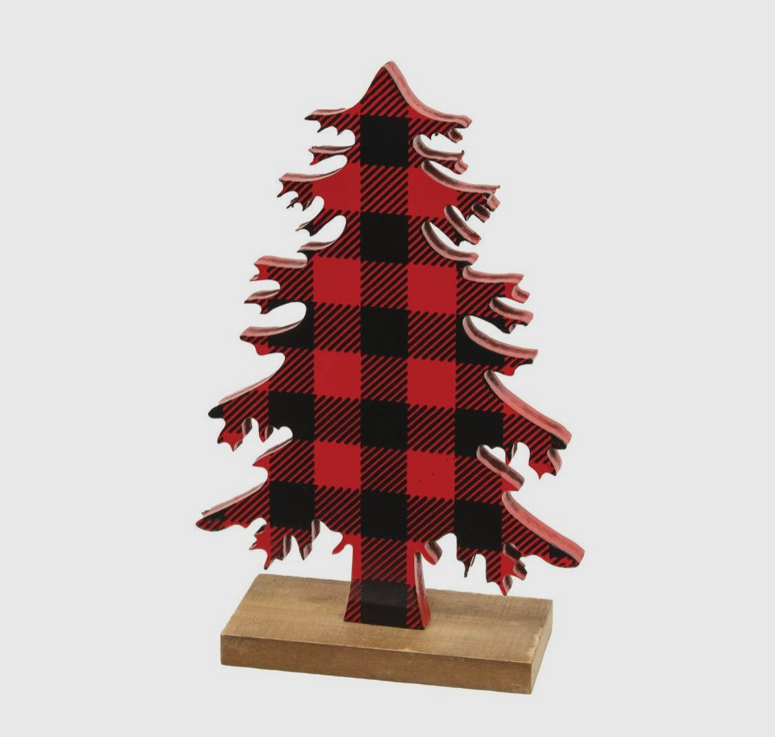 Red & Black Buffalo Check Wood Tree