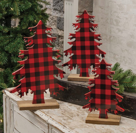 Red & Black Buffalo Check Wood Tree