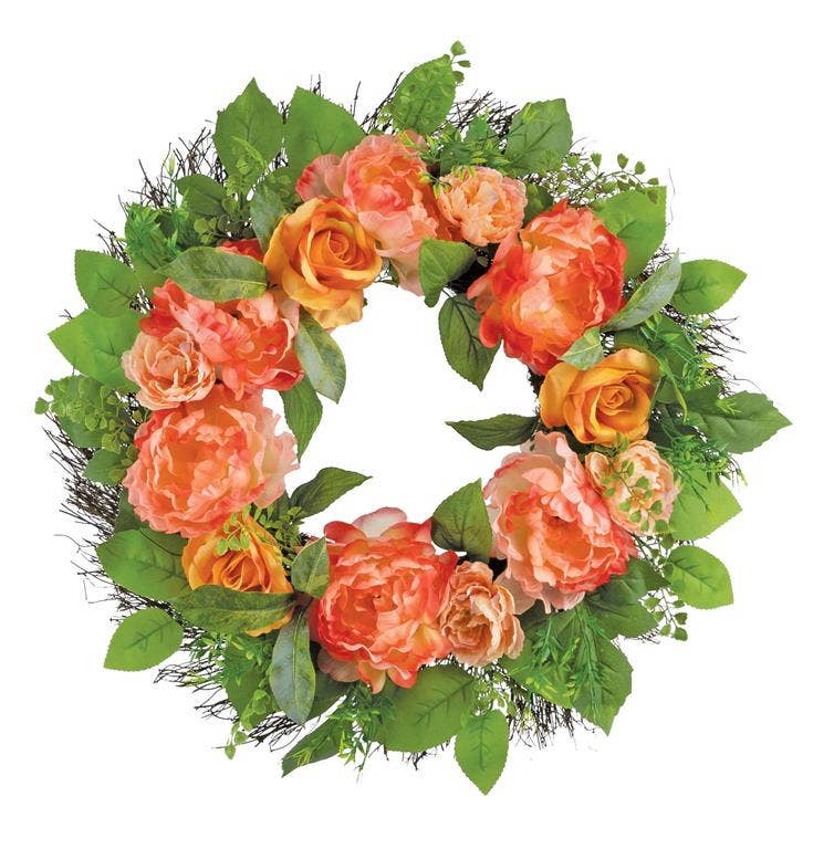 Lorry Peony Wreath 22" Coral,