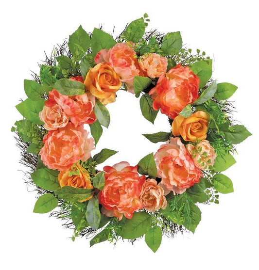 Lorry Peony Wreath 22" Coral,