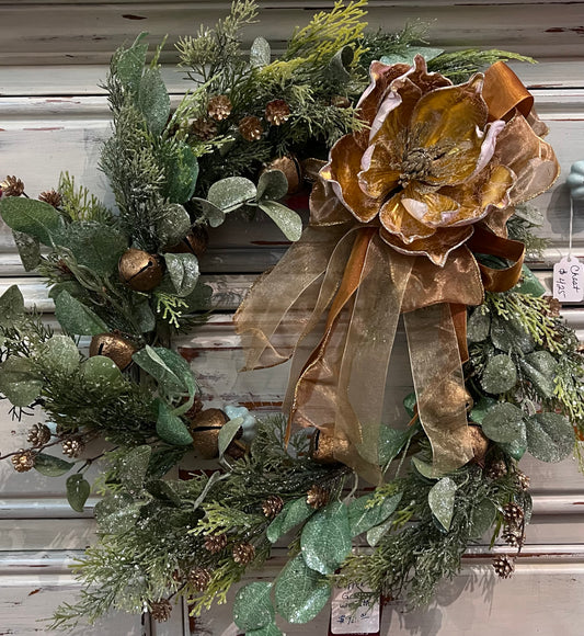 Copper Magnolia Frosted Eucalyptus Wreath