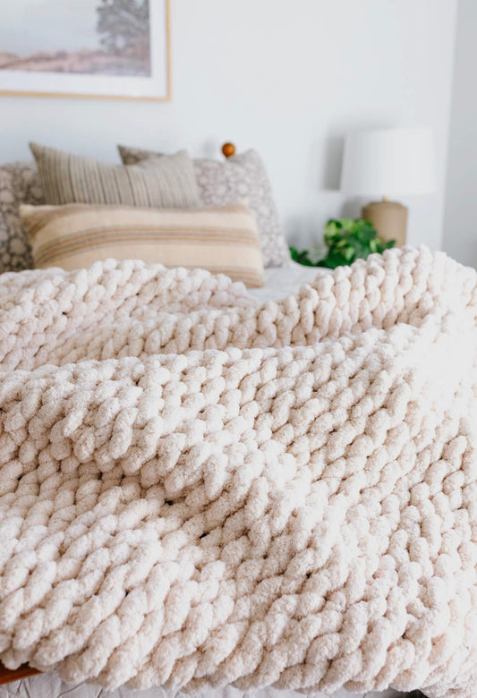 Ivory Chunky Knit Throw Blanket