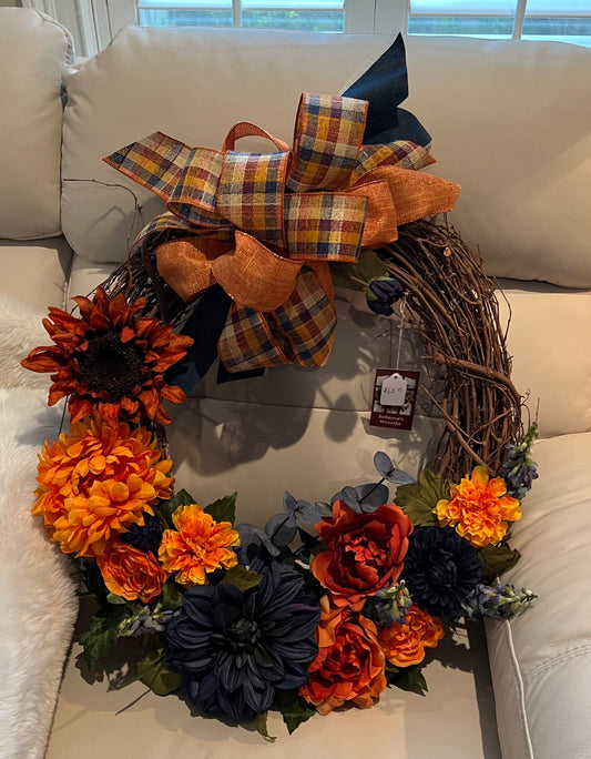 Orange and Blue Fall Wreath