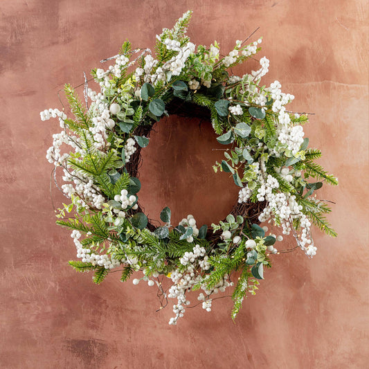 White Berries and Dollar Eucalyptus Led Wreath