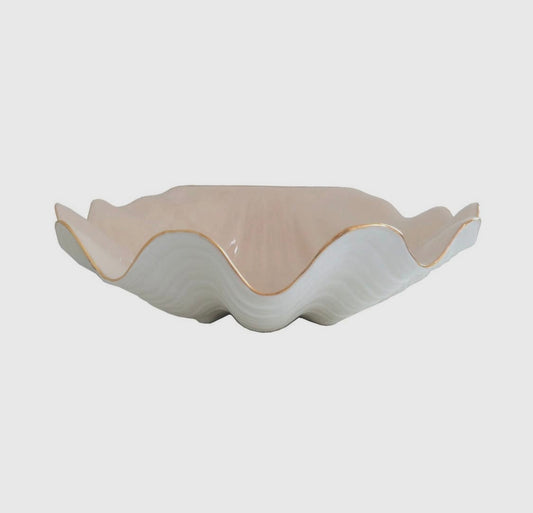 Clam Shell Bowl with 22K Gold Accent - Beige